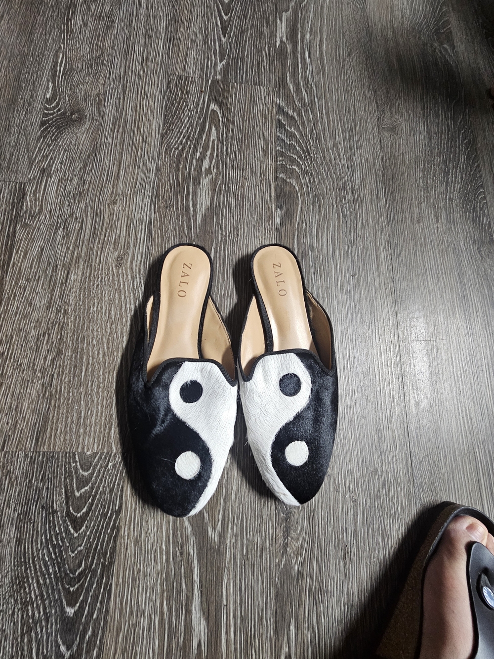 Zalo Black and White Yin Yang Slip-On Mules